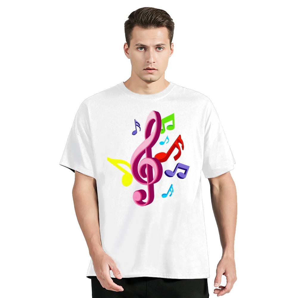 Music Note Graphic Funny Print Tshirt Loose Men's Clothing Oversized Tshirt New Fashion Streetwear Tops Polyester O-neck T Shirt