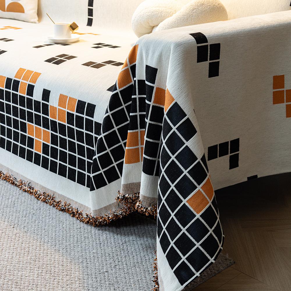 Современный простой стиль двухсторонний шенилловый тетрис диван полотенце тканевый чехол — фото 6
