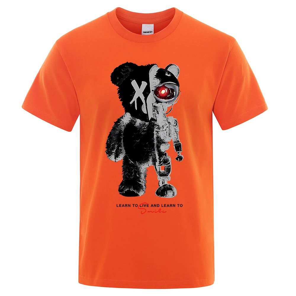 Cartoon Maschine Bär Männlich Baumwolle O-Ausschnitt T-Shirt Sommer Locker Übergröße Kleidung Hohe Qualität Atmungsaktiv Mode Kurzarm