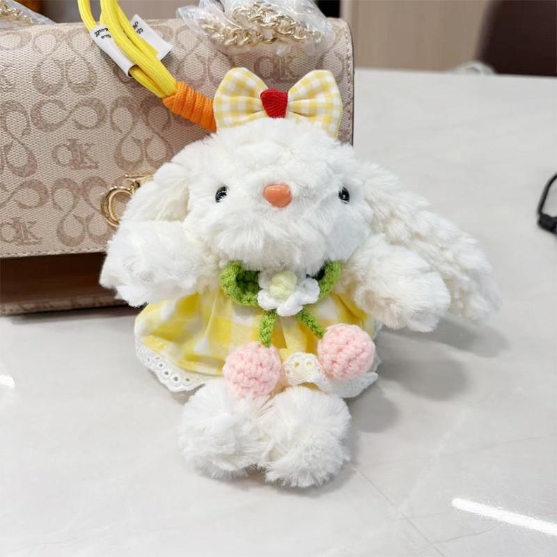 Dopamine Grid Rabbit Soft Toy Keyring With Colorful Bow For Collectors