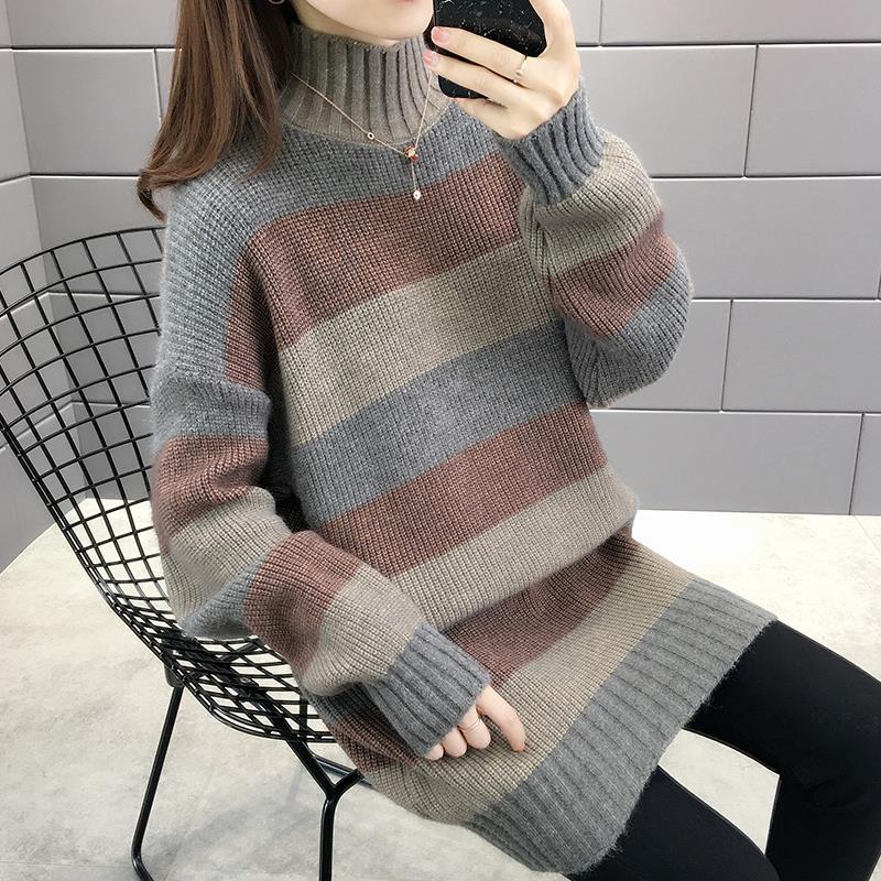 Sweater Women Autumn and Winter Thickened Warm Knitted Stretchy Long-Sleeve Oversized Top