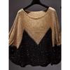 Fall Winter New Women's Colorblock Sequined Knit Sweater Loose Hip-Covering Casual Bottoming Top