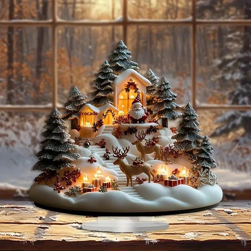 Flat Acrylic Christmas Moon House Exquisite Home Decoration Can Stand Tabletop Decoration Bedroom Living Room Decoration