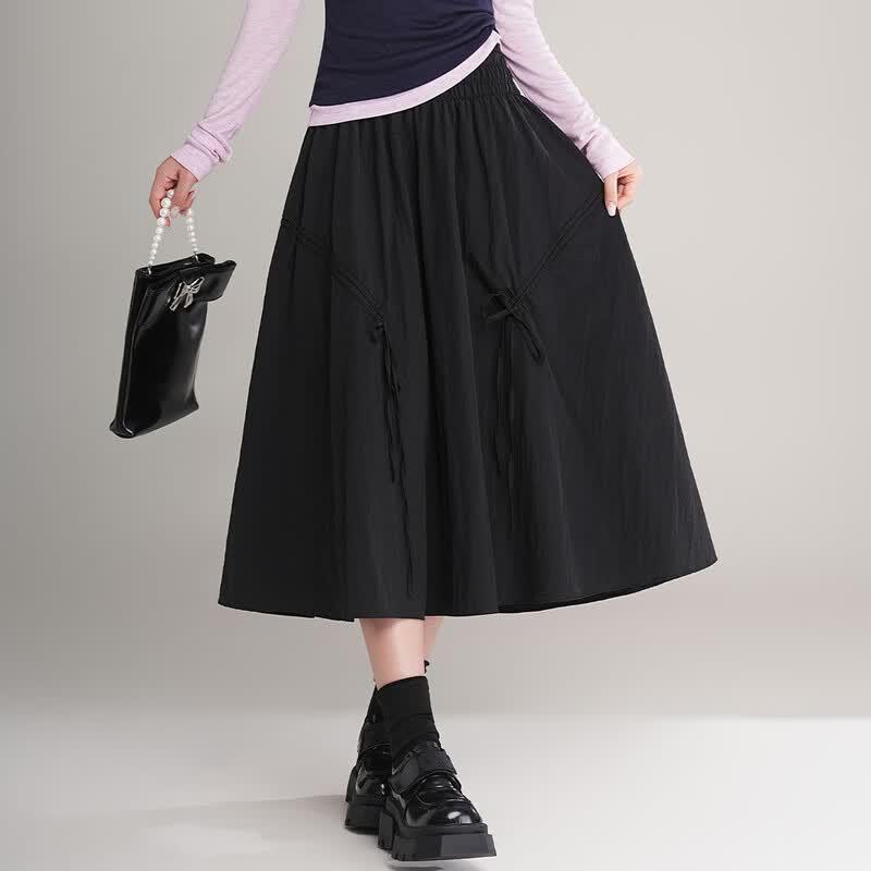 Bailuyu Slimming High-Waist A-Line Drawstring Long Skirt S