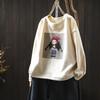 2025 Autumn/Winter Women's Printed Black Thickened Cropped Loose Velvet Pullover