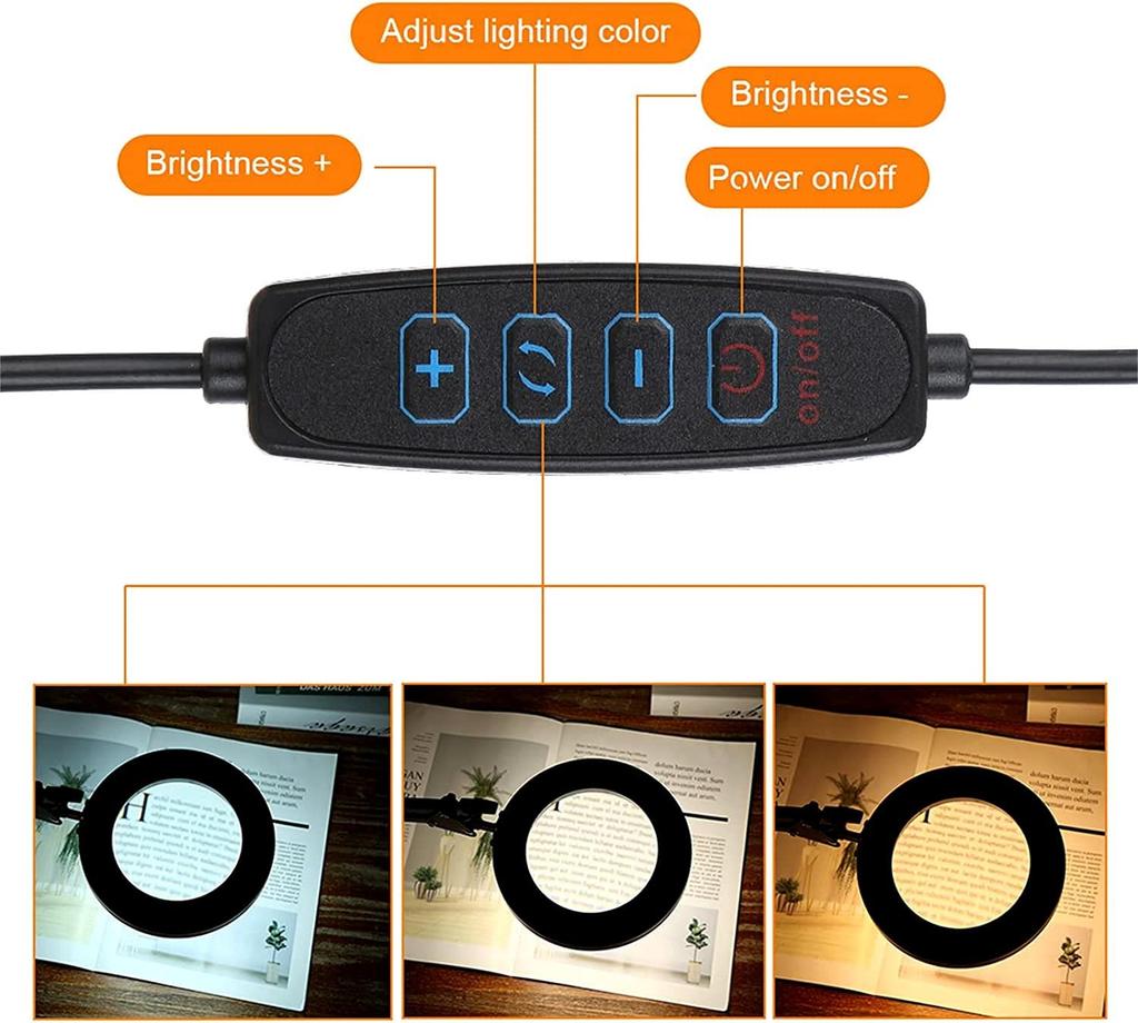 5X Illuminated Magnifier 3 Color Modes Adjustable LED Magnifying Lamp with Clamp for for Repair Craft Close Work Tool