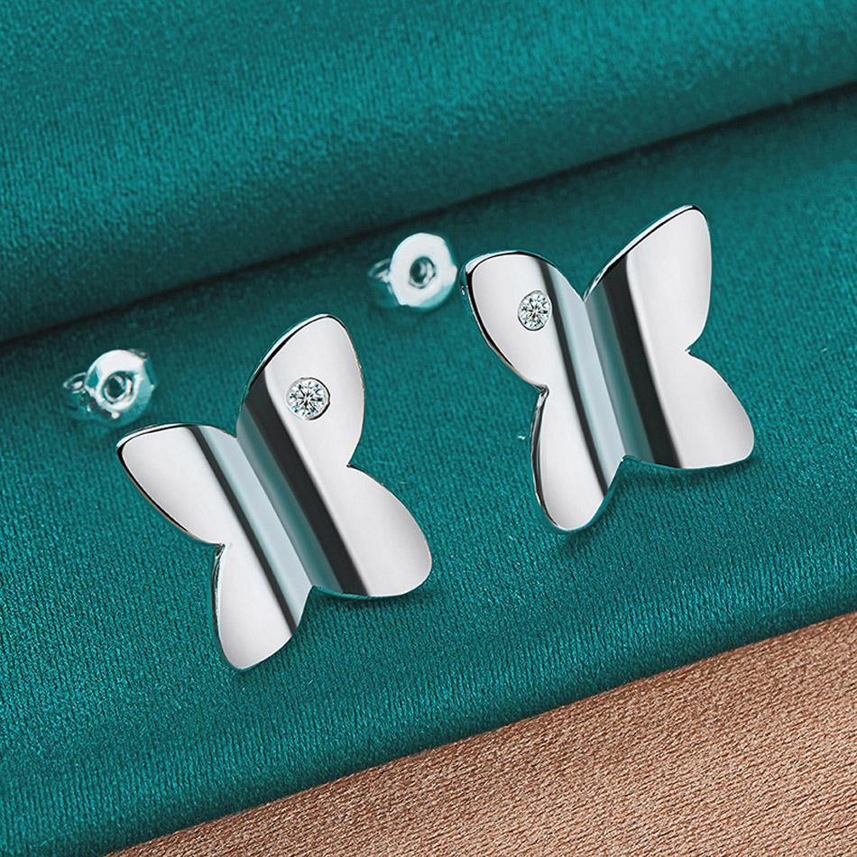 

URMYLADY 925 стерлингового серебра гладкие бабочки циркон серьги гвоздики для женщин очарование модные ювелирные изделия ME352
