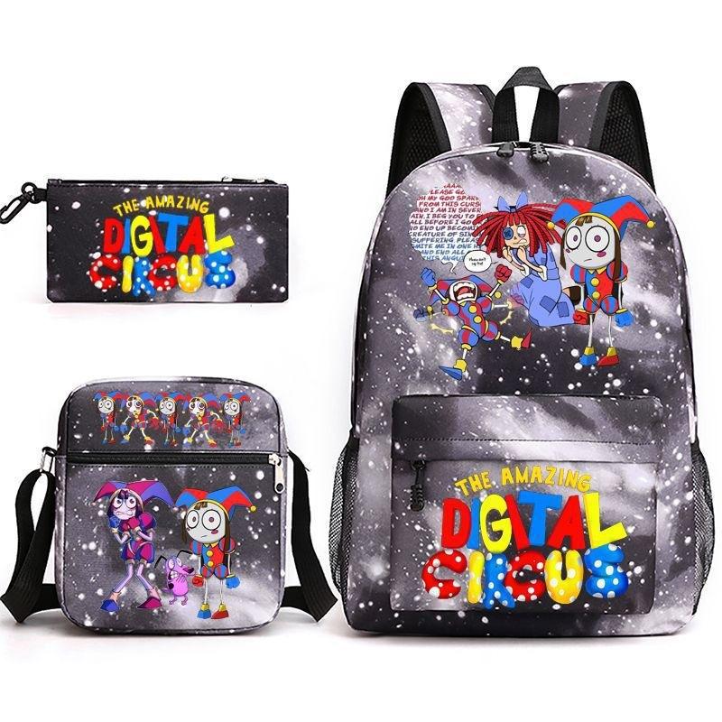 3-delige Schoolrugzakset voor Studenten Grote Capaciteit Oxford Stof Schooltas met Schouderband en Etui Digital circus backpack
