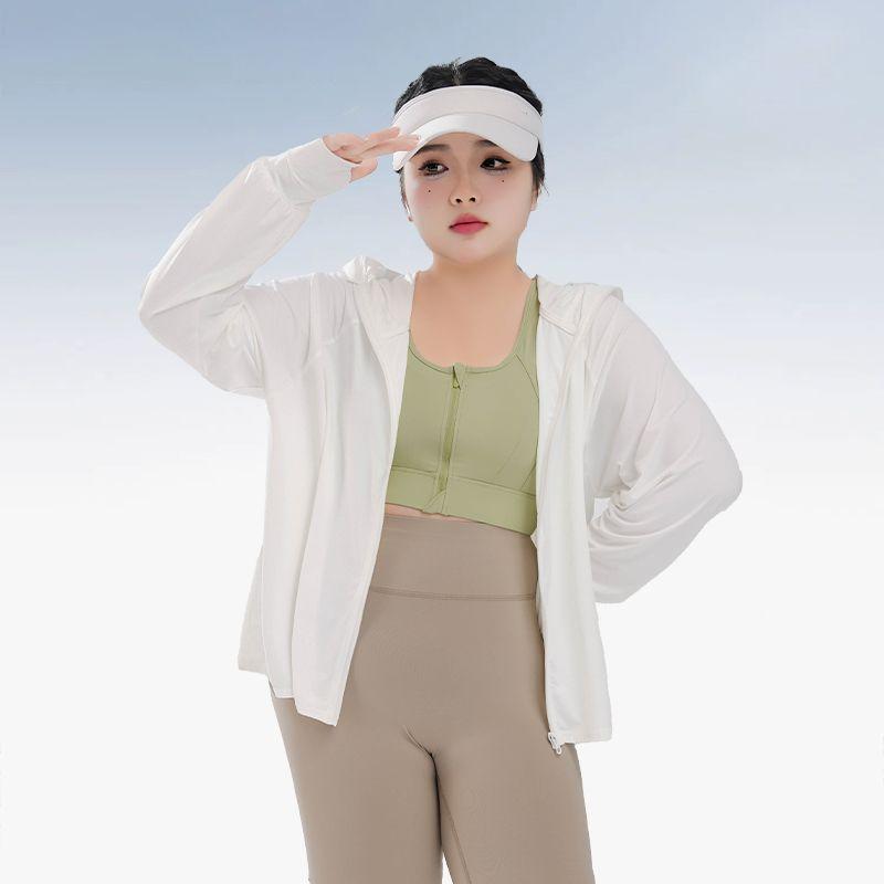 

Plus size women clothing [Ice Silk Instant Cool Sun Protection Clothing] Chubby Girl Summer Airable Shirt Hood Loose UV Protection Outerwear