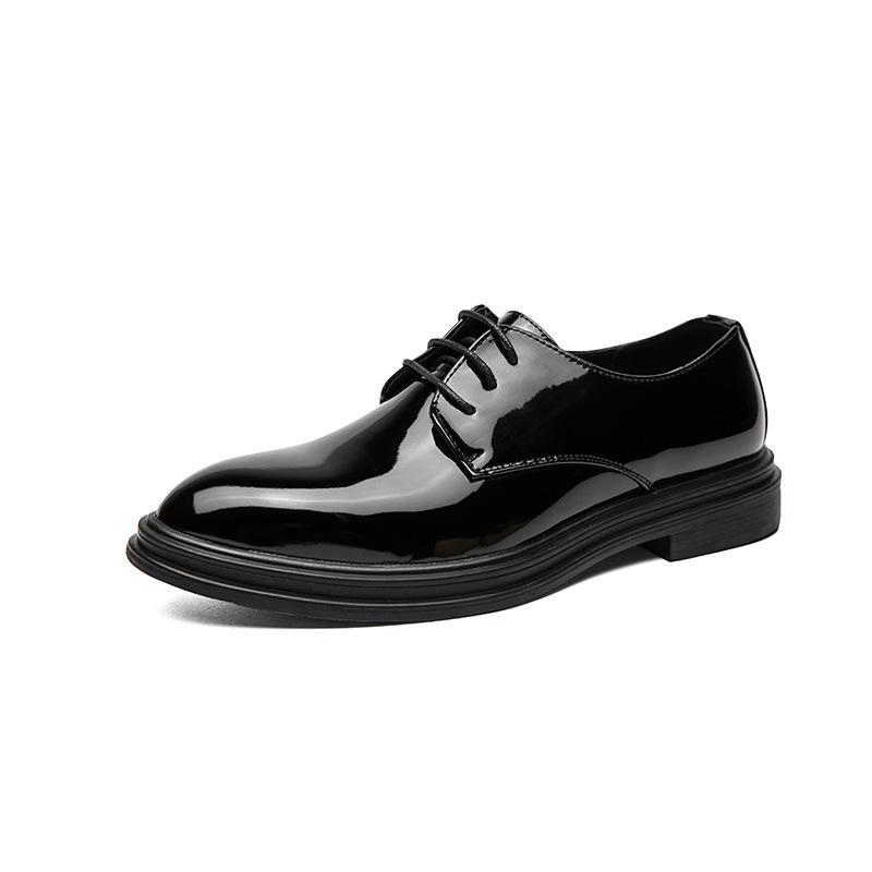 Men s Black Korean Style Pointed Toe Derby Leather Shoes Size 38