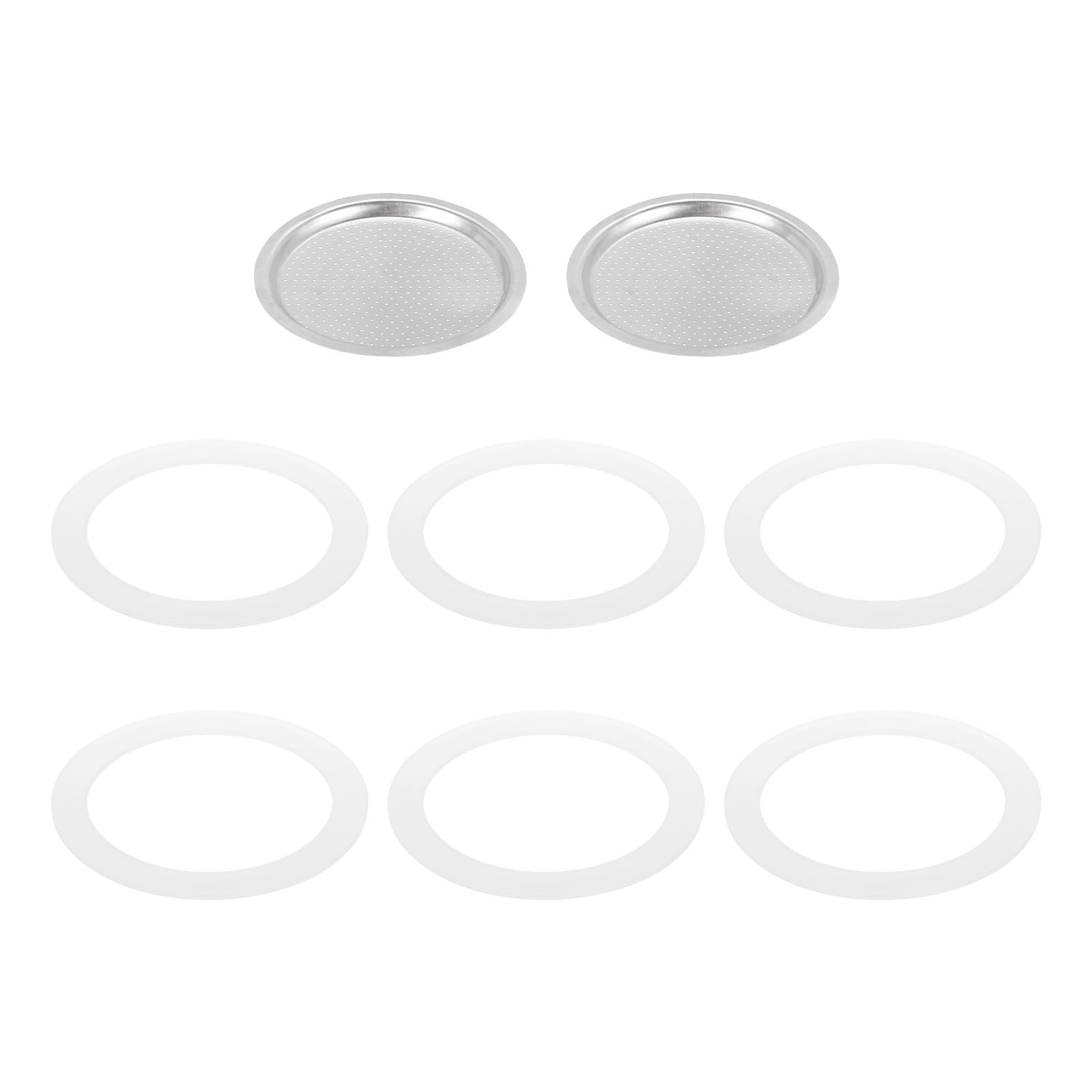 

uxcell Aluminum Coffee Pot Accessory for Stainless Steel Espresso Maker, Includes 1 Filter and 6 Silicone Gasket Seals, Size 74x64x4.5mm, for 9-Cup