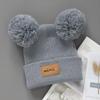 Children's bear ear hat baby cute cartoon double ball knitted velvet thickened windproof warm autumn and winter wool hat