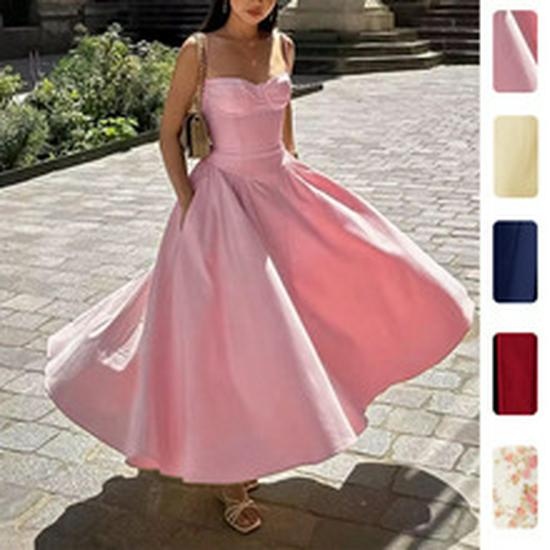 Spring 2026 European & American Women's V-Neck Elegant Pleated Dress