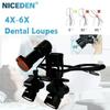 Niceden 4X 5X 6X Dental Binocular Magnifying Loupes 5W Surgery Medical Headlamp Lithium Battery 300-600mm