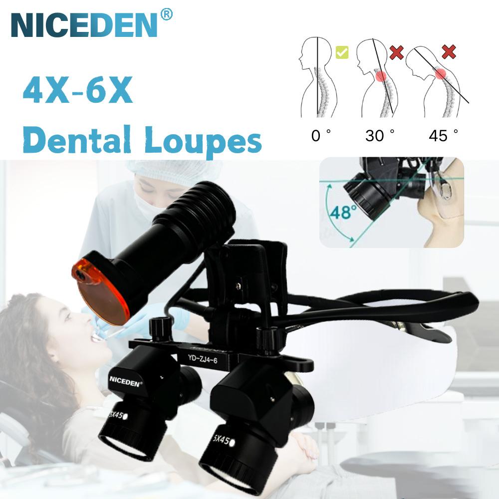 Niceden 4X 5X 6X Dental Binocular Magnifying Loupes 5W Surgery Medical Headlamp Lithium Battery 300-600mm