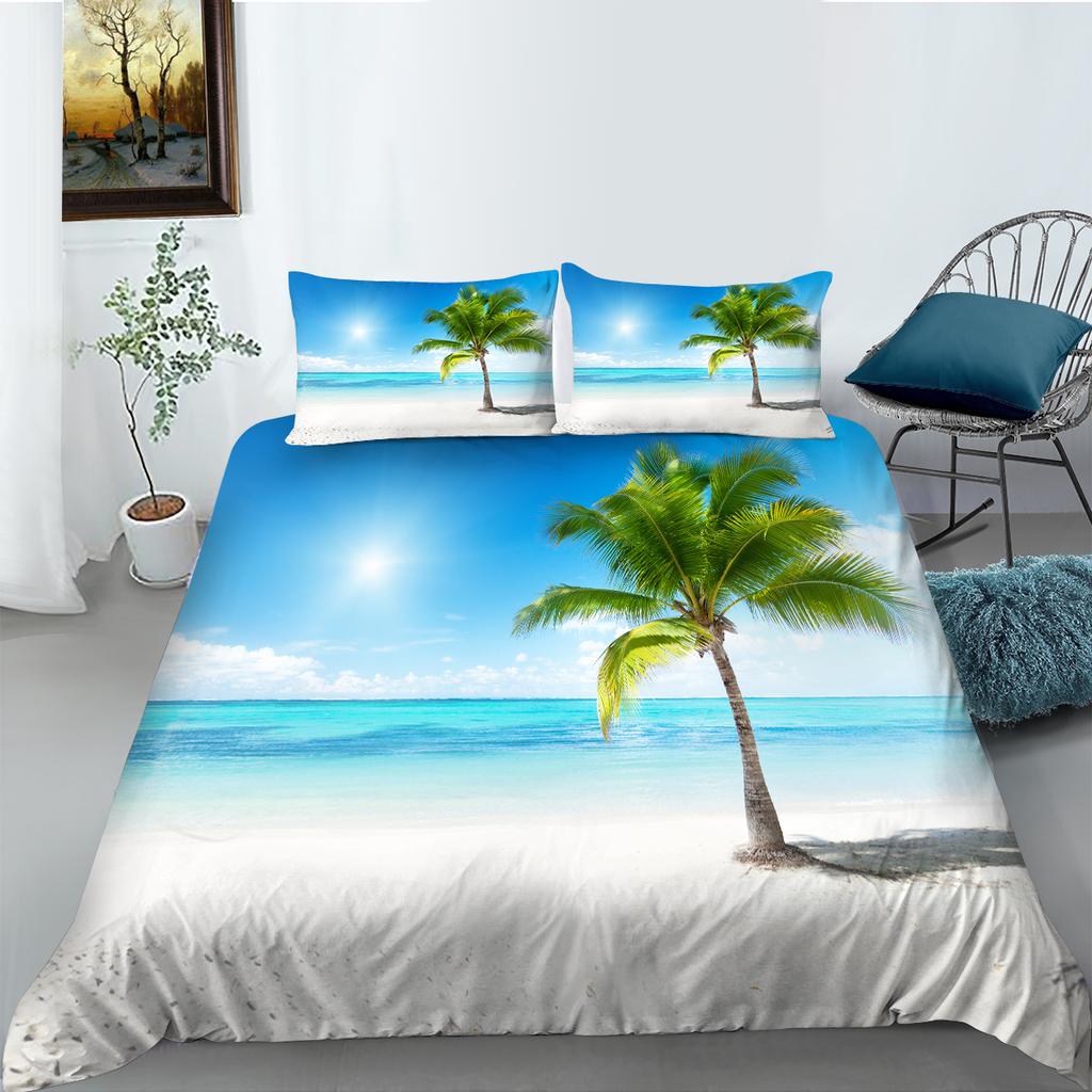 3D Natural Scenery Bedding Set, Landscape Printed Down Duvet and Pillowcase 2/3 Pieces, Washable and Quick Drying Home Decoration
