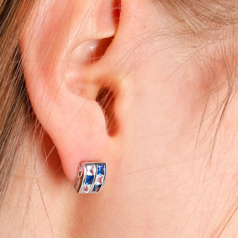 Dfarbe Silver Square Sapphire Topaz Piad Frame Stud Earrings