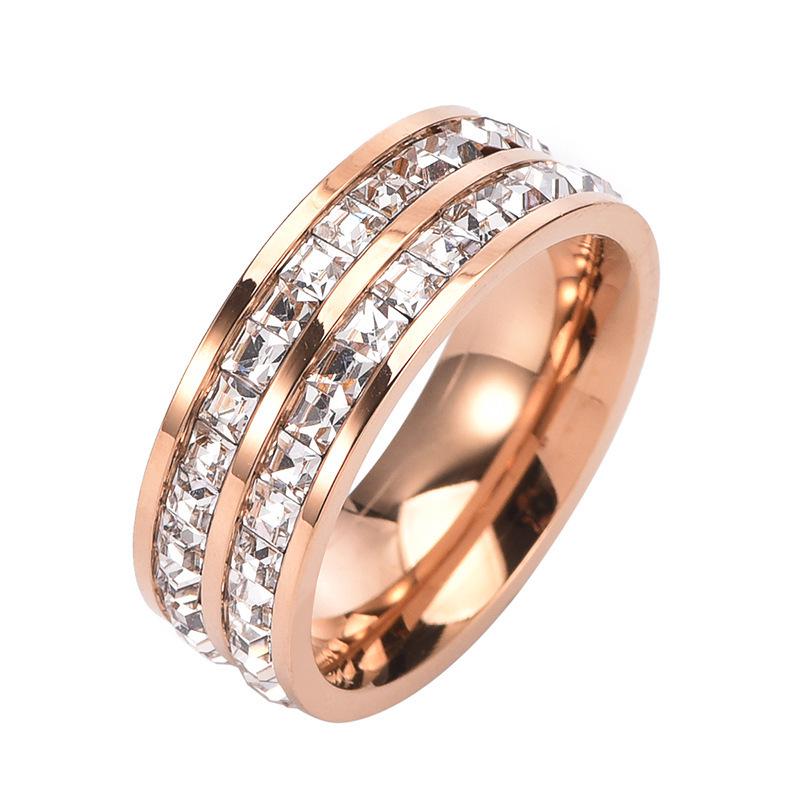 Stainless Steel Double/Single Row Diamond Minimalist Couple Rings - Cartier Style