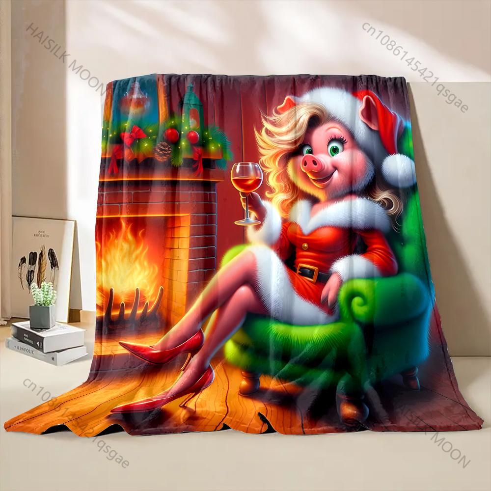 Festive Christmas-themed Cozy Scene Pattern Blanket Flannel Material Soft Warm for All Seasons, Home Outdoor Camping Picnics RV