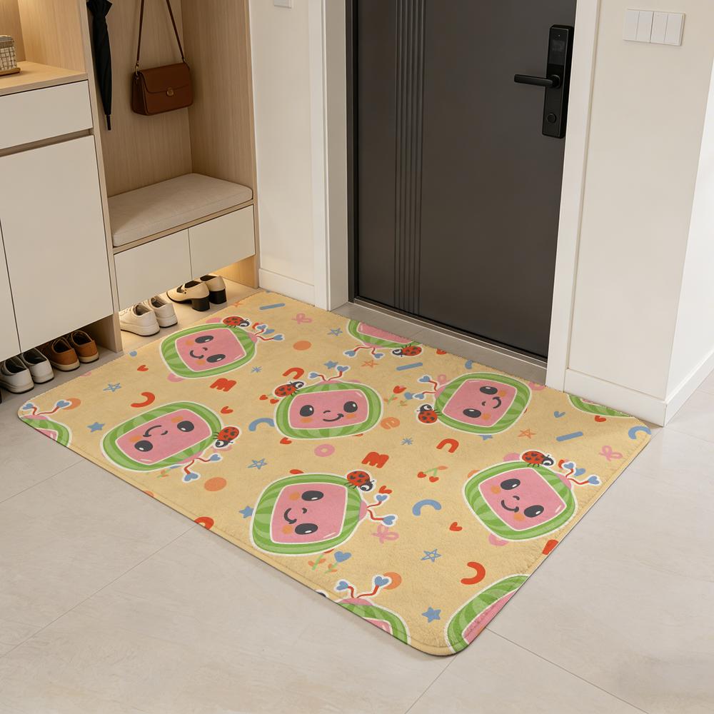 cartoon C-COCOMELON Floor Mat Flannel Door Mat Non-Slip Absorbent Washable Indoor Home Rug