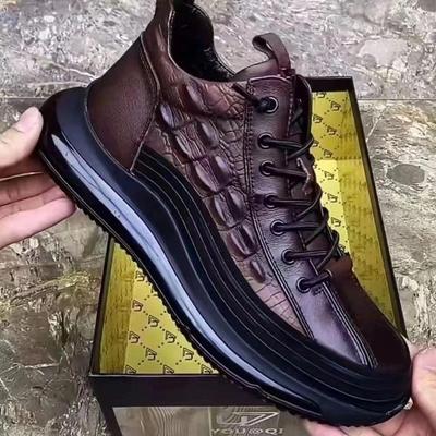 Breathable Texture Crocodile Leather Shoes Men's Shoes Summer Leather Surface Non-slip Soft Sole High-top Business Casual Shoes Sports Shoes Versatile