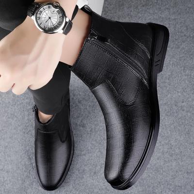 High Quality Genuine Leather Boots Mens Shoes Winter Formal Chelsea Boots Winter Warm Plush Zipper Leather Business  Ankle Boots