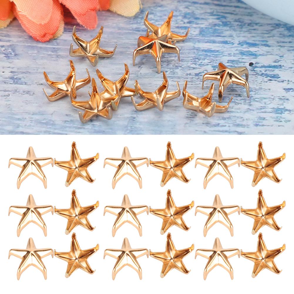 200Pcs Star Rivets 5‑Pointed Star Claw Nails DIY Bags Hats Decoration Accessories 10MMGold