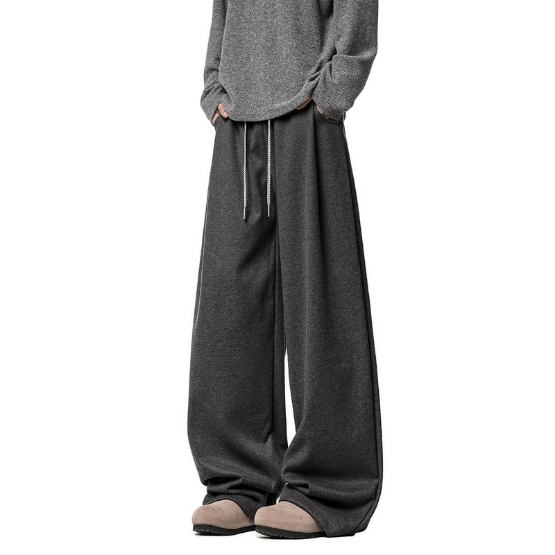 51 Hip-Hop Trendy Brand Thick Fleece Pants for Men, Vibe Winter American Style Casual Solid Color Straight-Leg Sports Trousers