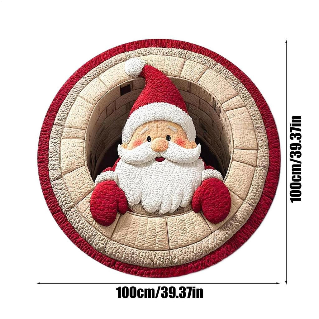 Tapis de Noël 3D 39 pouces Rond Père Noël Lavable Tapis de Porte Illusion d'Optique Tapis de Zone pour Intérieur Salle de Bain Entrée Maison