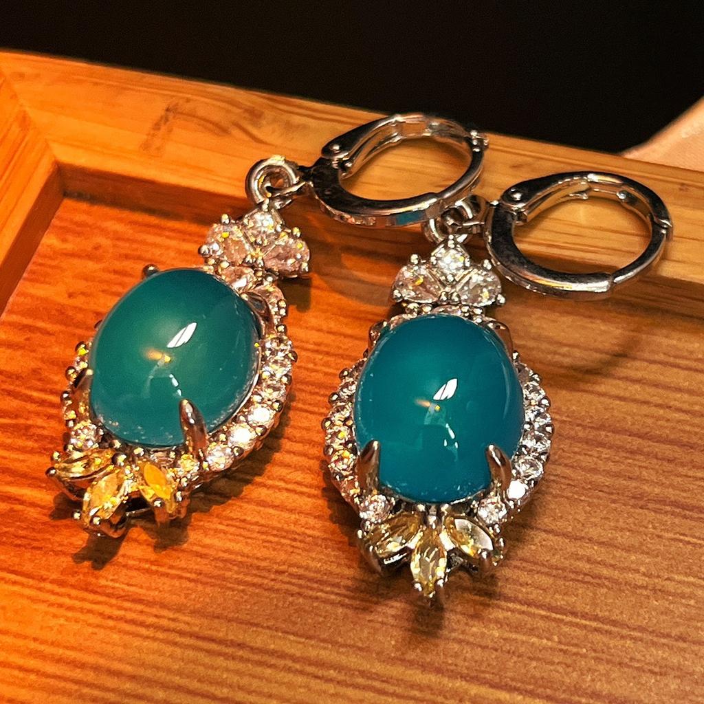 Jade Blau Eis Licht Natürlicher Blauer Chalcedon Ohrstecker Achat Ohrstecker, Echte Aufnahme