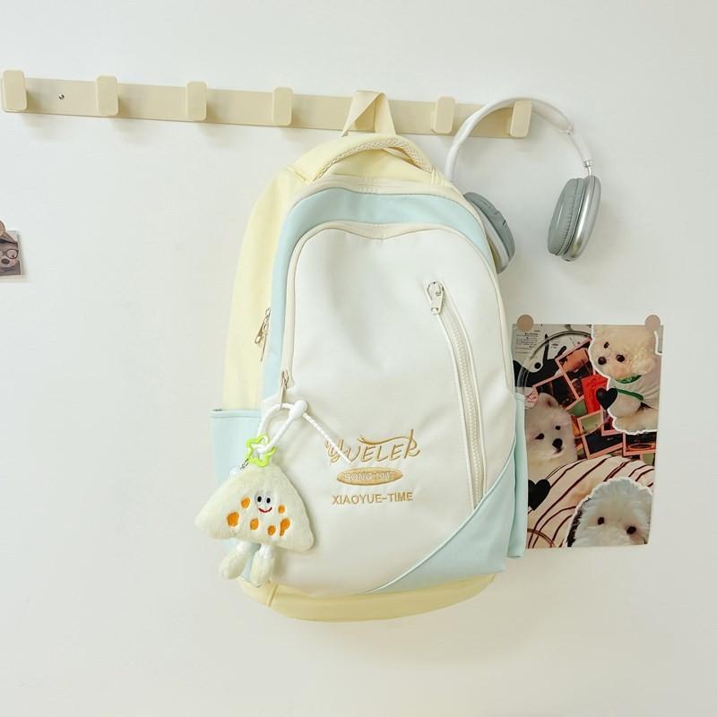 Embroidered Stylish Letter Backpack With Spliced Design For Campus And Travel
