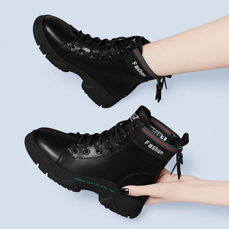 Martin Boots Women's Flat British Style Short Boots Women's Spring and Autumn Women's Shoes Leather Black Leather Boots