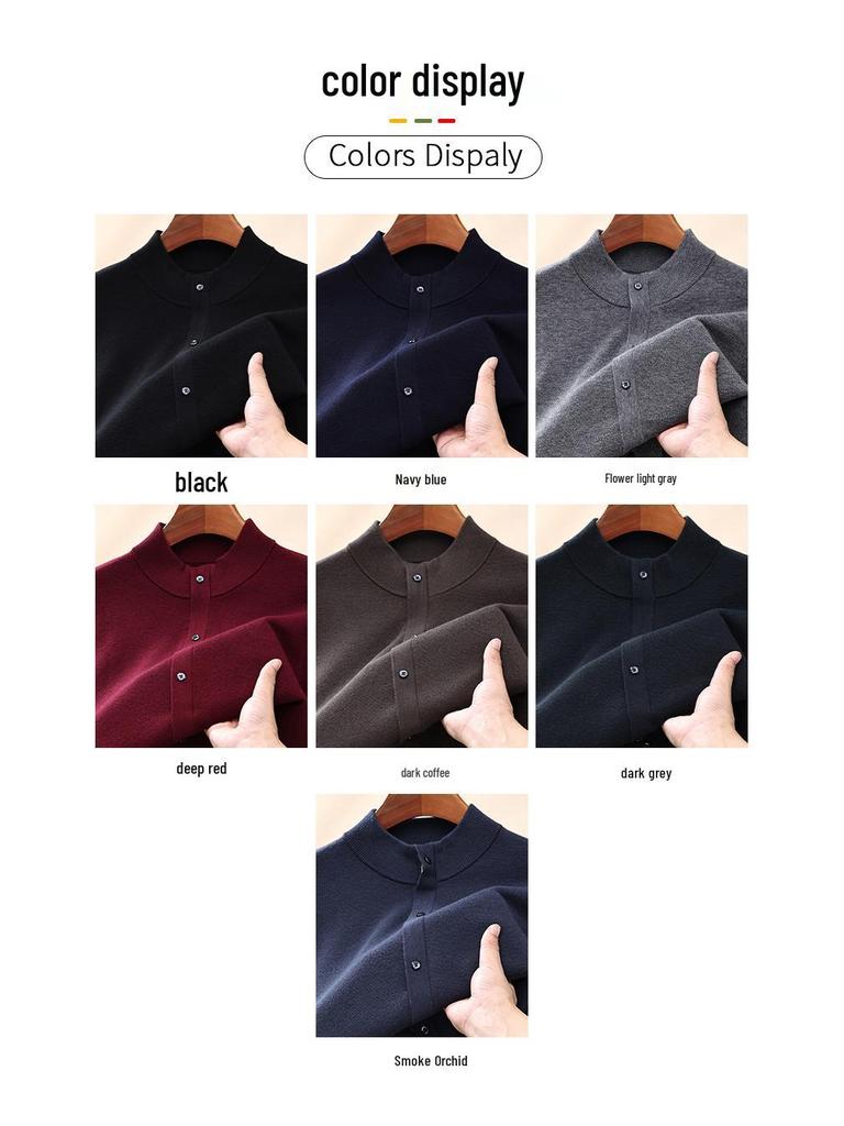 Hengyuanxiang Men's 100% Wool Thick Knit Half-High Neck Cardigan Sweater - Autumn/Winter 2025