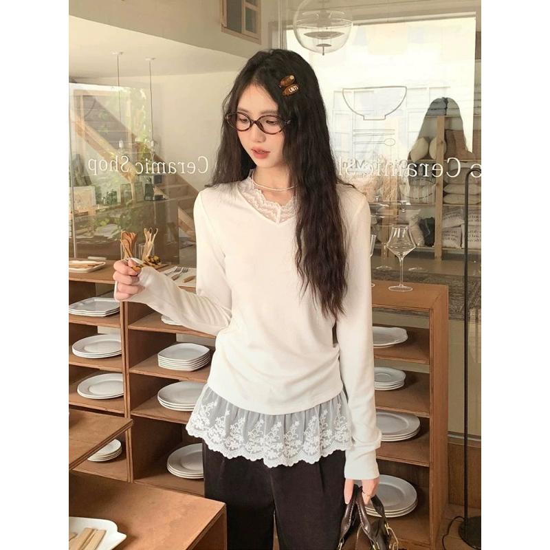 French Retro Gentle Style Sweet and High-end Lace Inner Layering Bottoming Shirt Top for Women