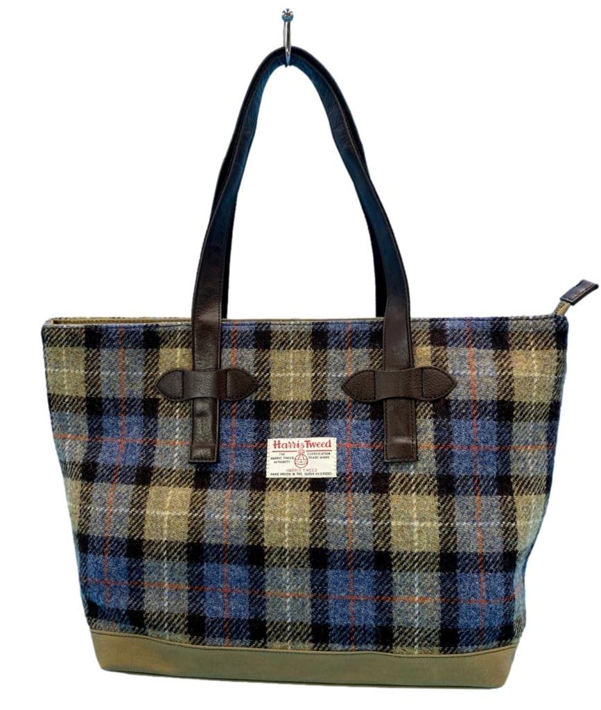 

et Harris Tweed x парафиновая парусиновая горизонтальная воловья кожаная сумка-тоут с застежкой-молнией [nature evoluer], в комплекте, (WG2422-BLB)