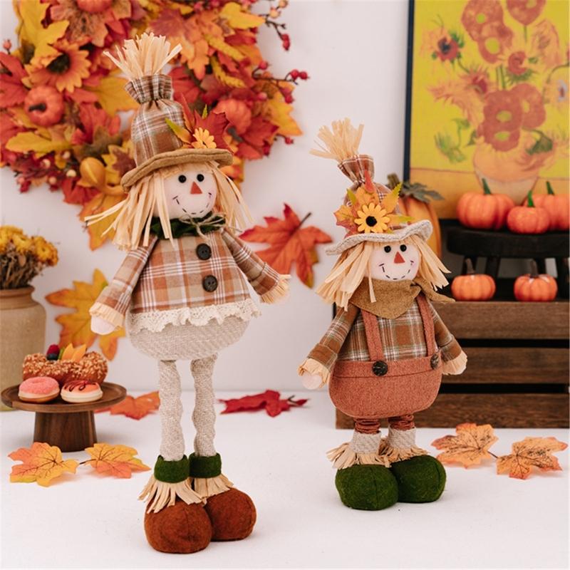 Thanksgiving Harvest Season Scarecrow Ornament Adjustable Doll Tabletop Decoration for Home Retractable Figurine
