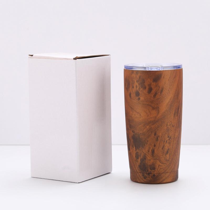 

20Oz Car Cup 304 Stainless Steel Double-Layer Vacuum Water Transfer Log Wood Grain Car Thermos Cup 20oz