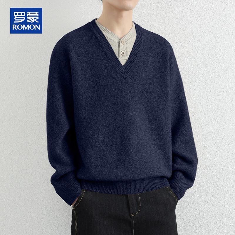 ROMON Men's Faux Two-Piece V-Neck Knit Sweater
