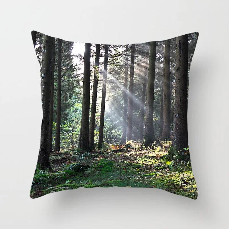 Office Living Room Home Pillowcase Car Ornaments Forest Sunshine Landscape Print Pillowcase