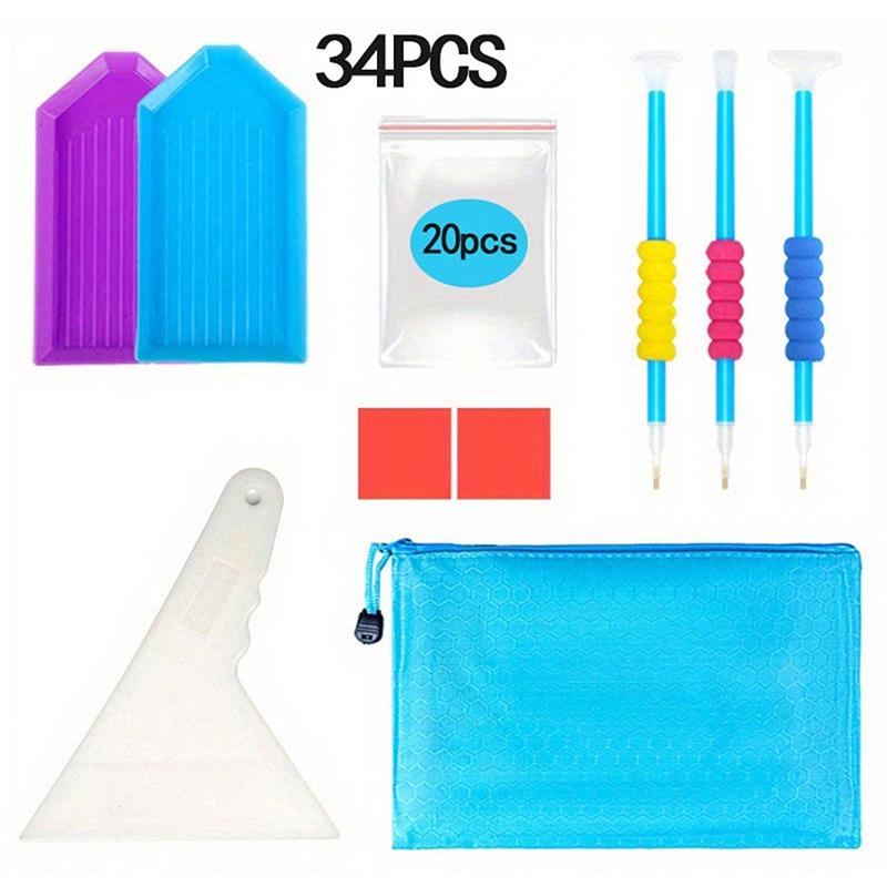 Gör-det-själv Blå Multikombination Diamantmålnings Tillbehörsset Diamantmålningsverktyg Blå Roller och Diamantbroderilåda
