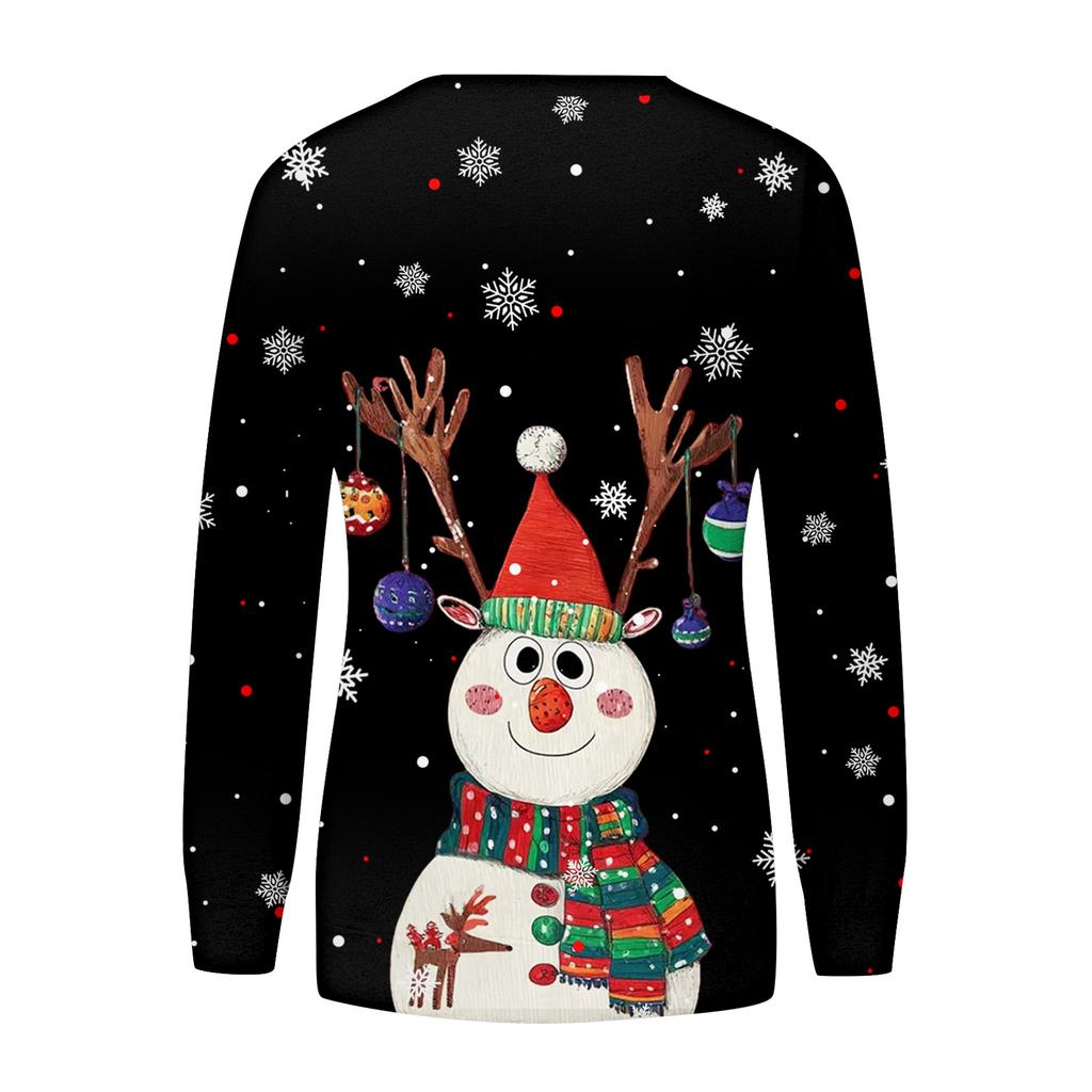 Dámská módní ležérní mikina s dlouhým rukávem a vánočním potiskem na krku