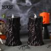 Spooky Desktop Ornament Halloween Flameless LED Candle, Face Tree Stump Pillar Haunted House Scene Prop Wax Drip Flickering Fake Candle for