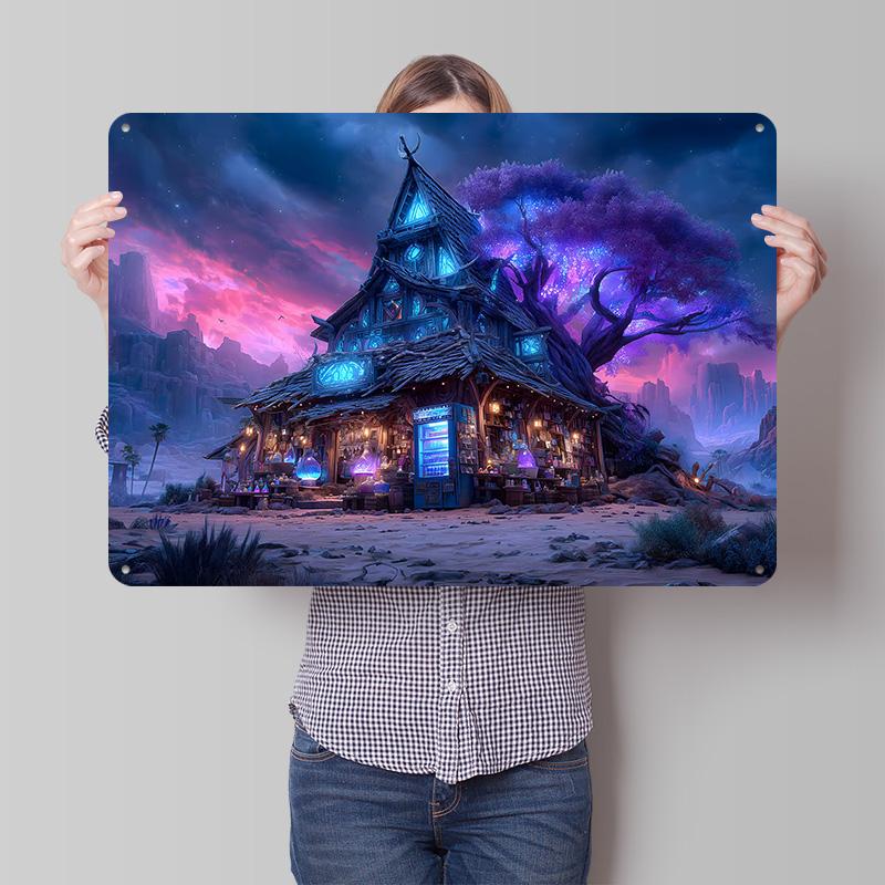 Fantasy Magic Shop With Glowing Tree Poster Retro D Printed Metal Signs Customized Wall Hanging Gift for Bedroom Decorations