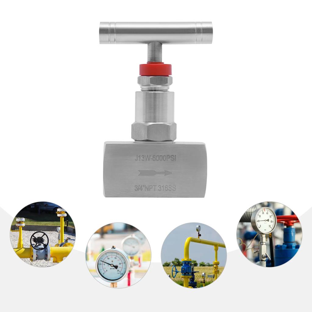 3/4" NPT Stainless Steel 316 Straight Needle Valve, Leak-Proof Thread Hydraulic Flow Control Valve for Piping & Fluid Regulation
