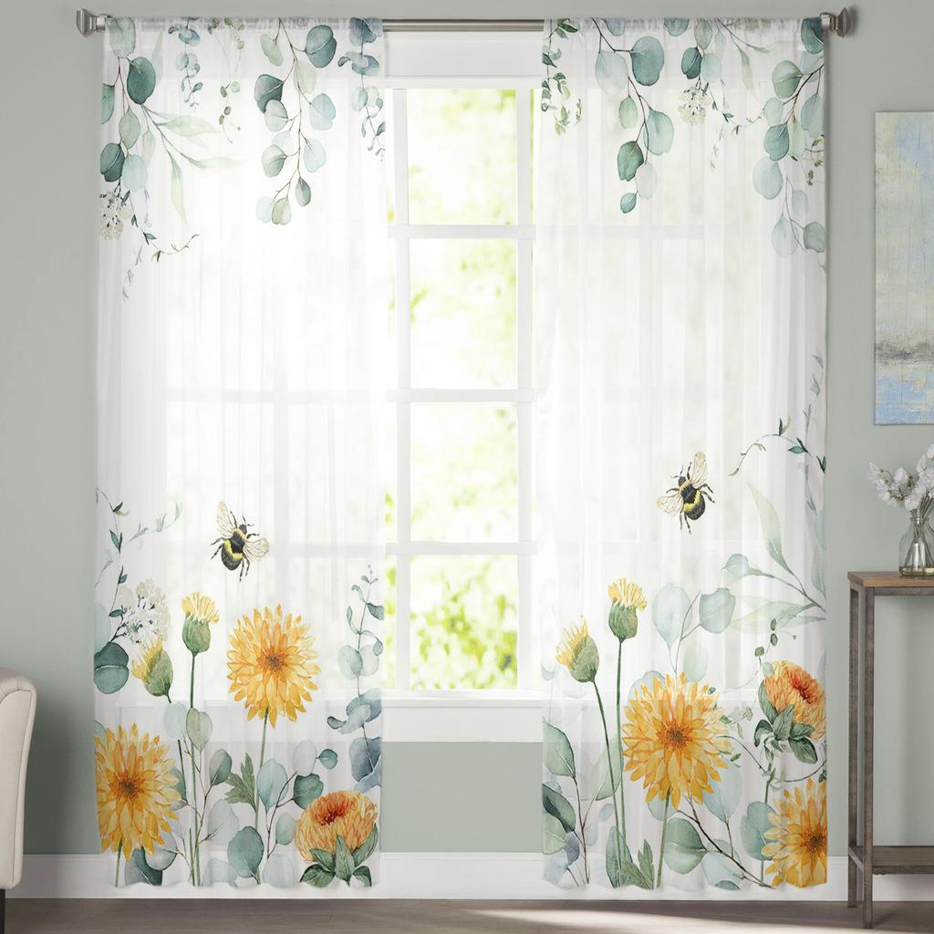 Pastoral Butterfly Flower Daisy Dandelion Sheer Curtains Bedroom Living Room Voile Window Curtains Tulle Curtains for Kids Room