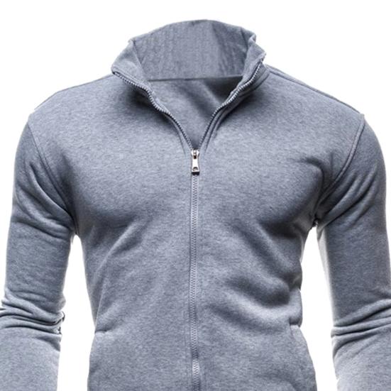 Men Zip-up Sweatshirt Mock Neck Long Sleeve Jacket Solid Color Full Zip Casual
