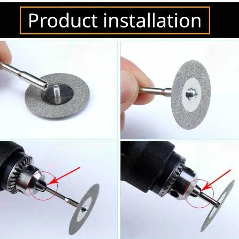 5pcs 22mm Diamond Cutting Discs Cut Off Mini Diamond Saw Blade with 1pcs Connecting Shank for Dremel Drill Fit Rotary Tool