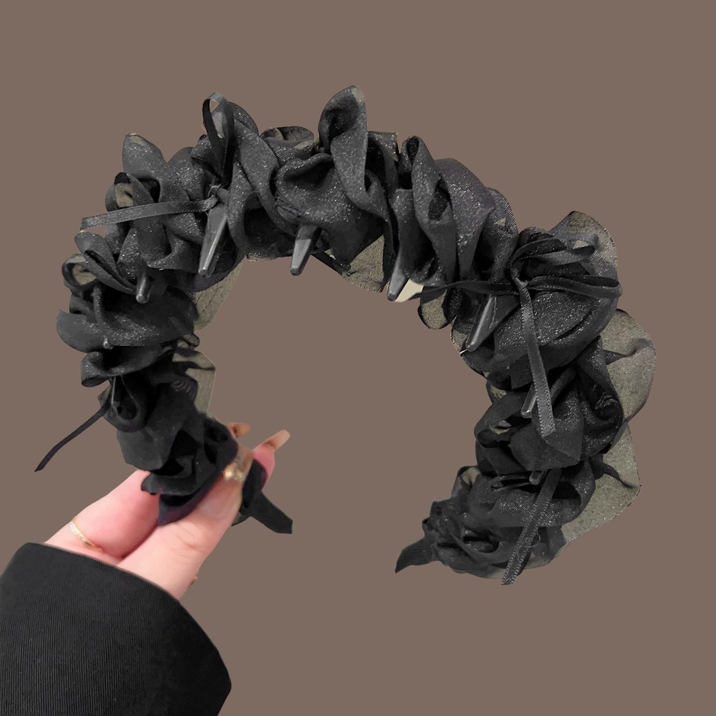 

Модный милый бант лента обруч для волос складной зубчатый простой ободок дизайн высокой макушки корейский стиль ободок аксессуары для волос чёрный