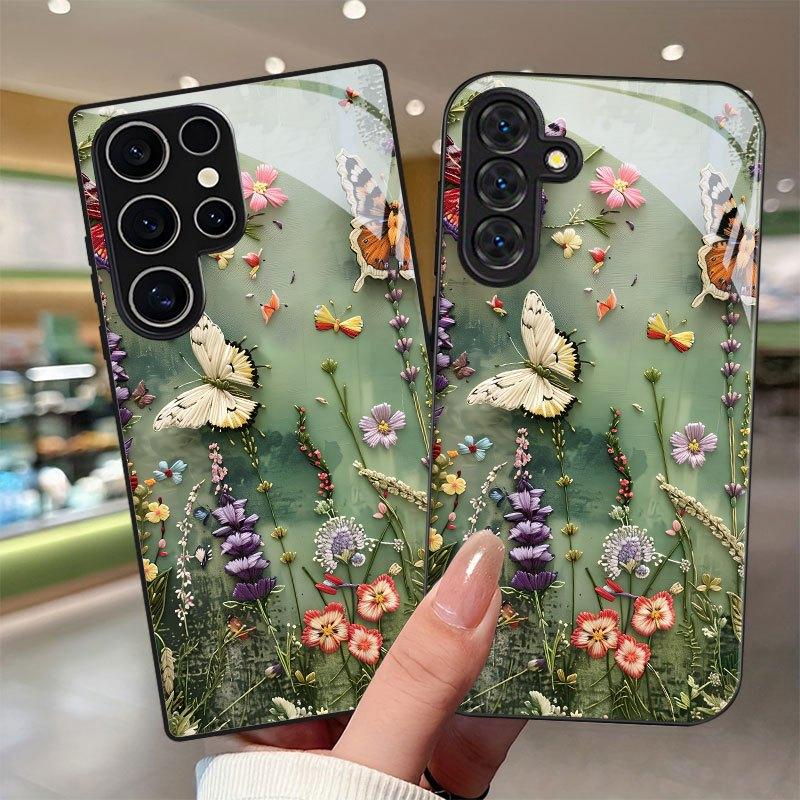 Color gradient butterfly glass phone case suitable for Samsung Galaxy S26 S25 S24 S23 S22 S20FE/Ultra/Plus shockproof back cover