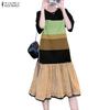 ZANZEA Women Casual Round Neck Summer Patchwork Short Sleeve Dress